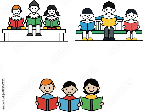 little students reading a book