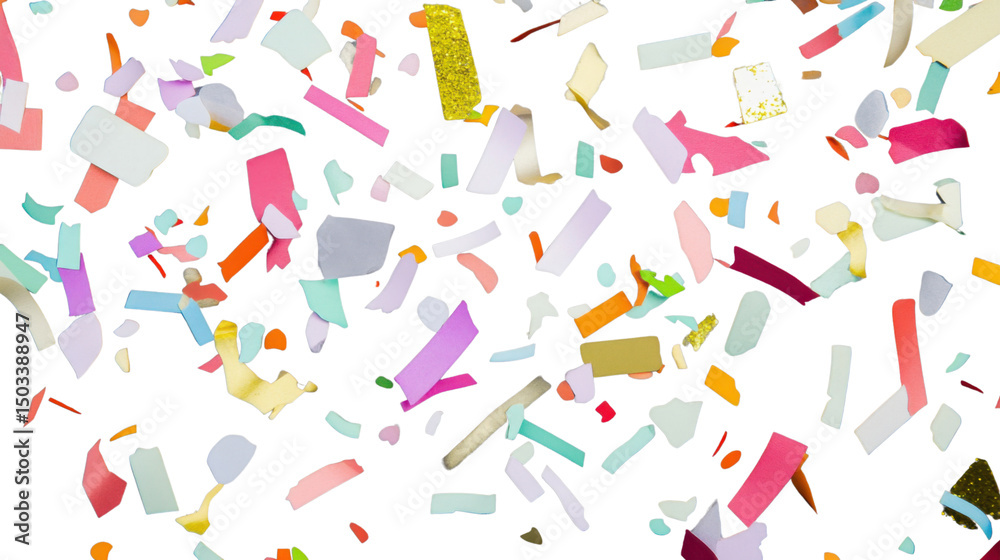 Obraz premium Colorful confetti falling on transparent background