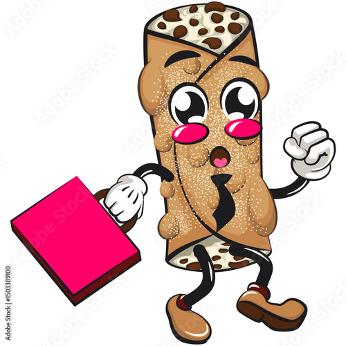 cute cannoli vektor illustration mascot character wearing a tie and carrying a suitcase rushing to the office, work of hand drawn