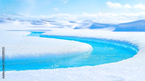 Smooth Glacier Slope With Narrow Blue Meltwater Stream