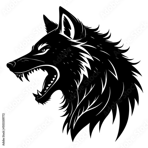 Ferocious Wolf Head Silhouette Art: Bold Black & White Design for Tattoos & Logos
