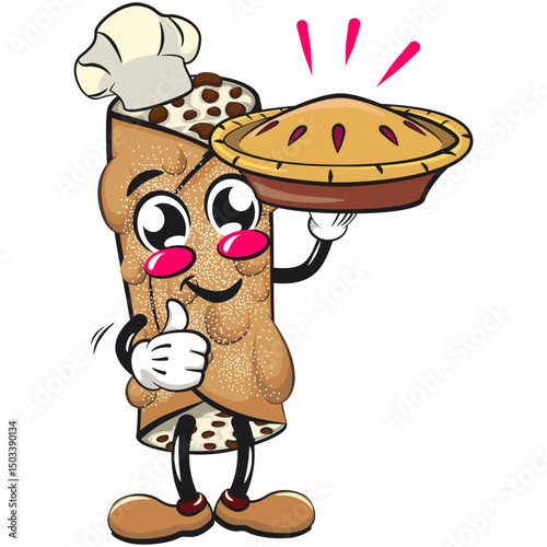 cute cannoli vektor illustration mascot character bring a delicious pie, work of hand drawn