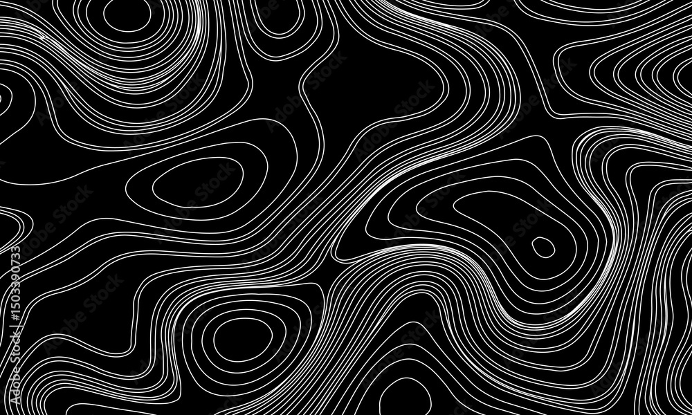 Fototapeta premium Topographic Contour Lines on a Black Background, Minimalist Topographic Contour Map on Black.
