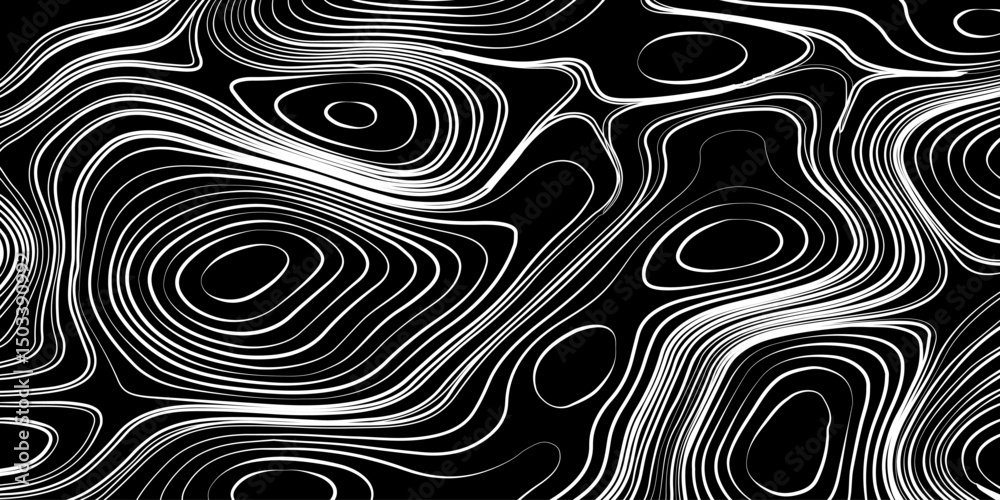 Fototapeta premium Topographic Contour Lines on a Black Background, Minimalist Topographic Contour Map on Black.