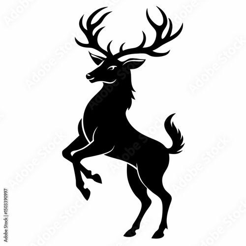 Reindeer animal silhouette vector illustration with antlers, isolated black wild nature mammal art