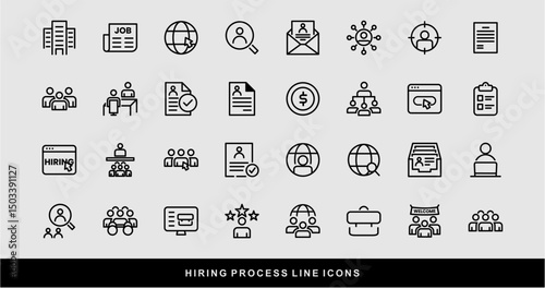 Hiring Process Line Icons. Recruitment, Job Application, Interview, Candidate Selection Vector Set
