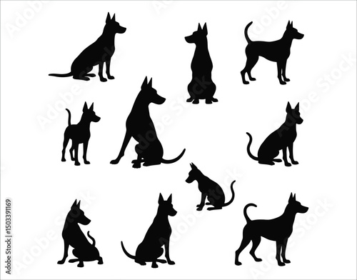 Black Dog Silhouettes Collection – Sitting, Standing, Sniffing