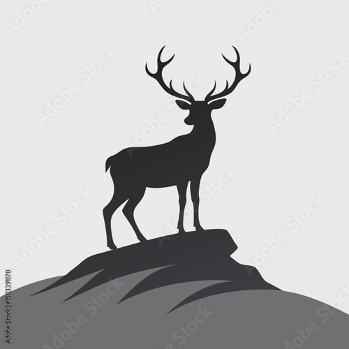 Deer animal silhouette vector illustration with wild forest stag antlers