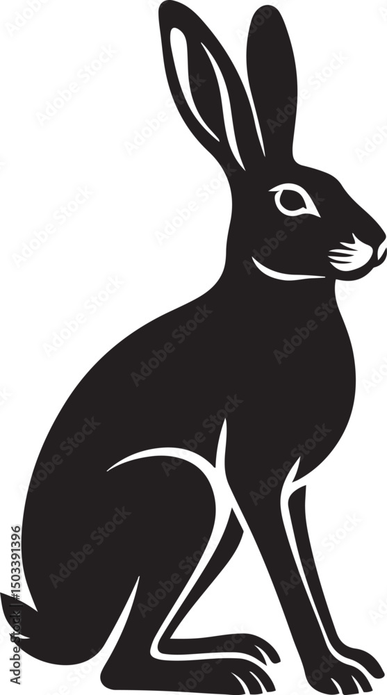 Fototapeta premium Elegant hare black silhouette sitting, Hare in poised sitting black silhouette