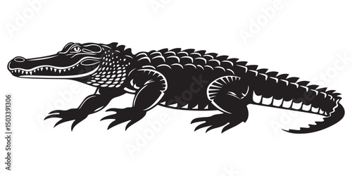 Crocodile silhouette vector illustration, isolated black silhouette of a crocodile, alligator vector illustration