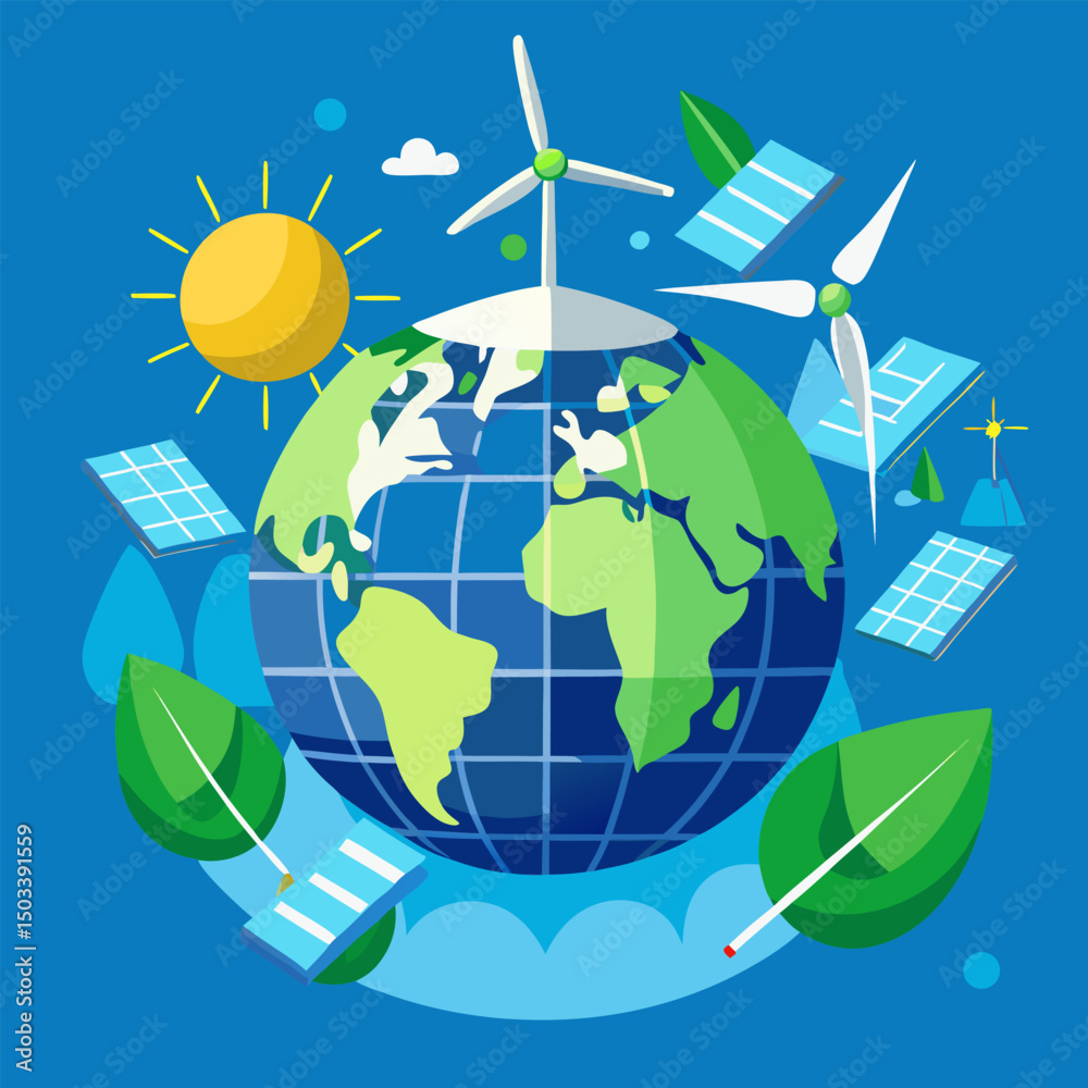 Naklejka premium Green eco energy concept with a globe illustrating global environmental protection and sustainable nature