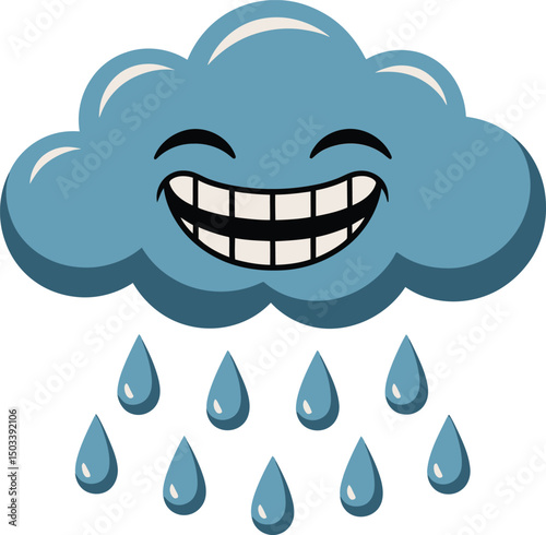 Smiling cartoon cloud with raindrops illustrating happiness and positive weather conditions