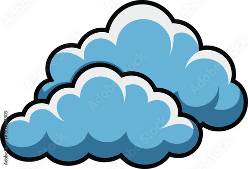 Two puffy cartoon clouds in blue and white with a black outline on a white background