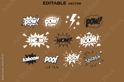 Collection of Comic Book Style Sound Effects and Power Words