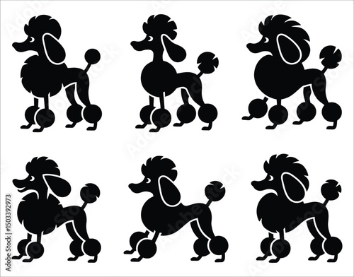 Poodle Dog Activity Silhouettes – Running, Jumping, Resting