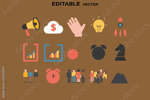 Flat Design Icons Set for Business Startup Success and Growth