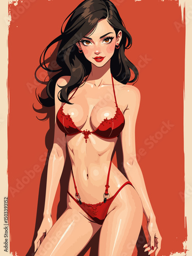 girl in lingerie with big heart in her hand