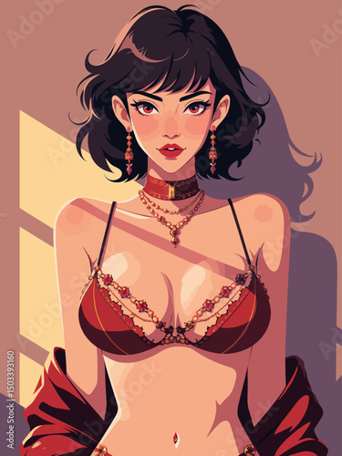 girl in lingerie with big heart in her hand