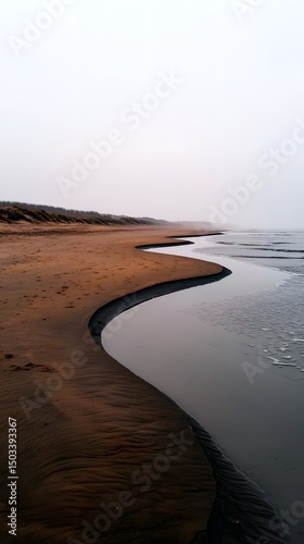 Soft Curve of Sandy Beach at Dawn