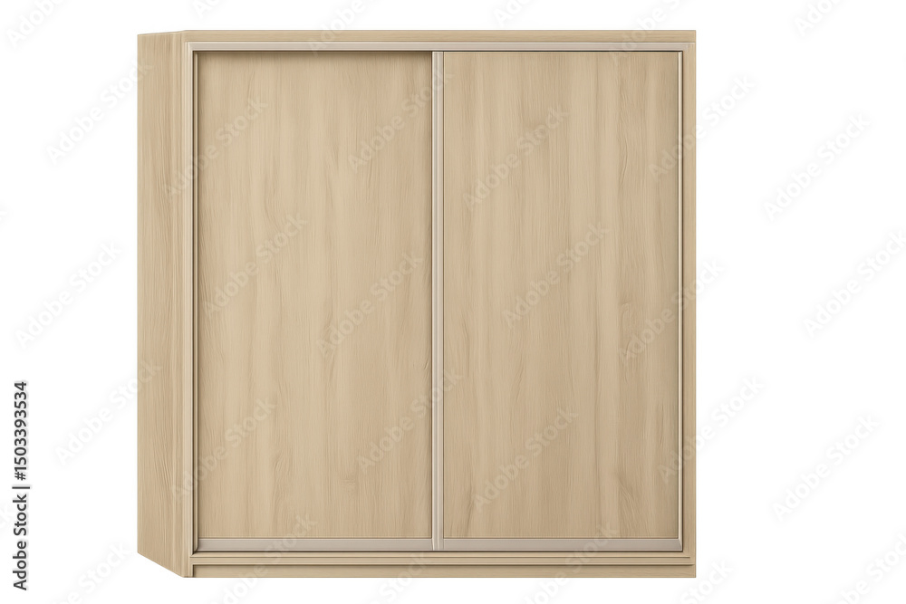 Naklejka premium Closed wooden wardrobe with sliding doors isolated on transparent background, perfect for interior design projects
