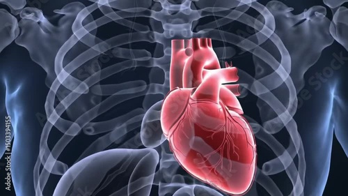 Human heart anatomy, 3D medical illustration