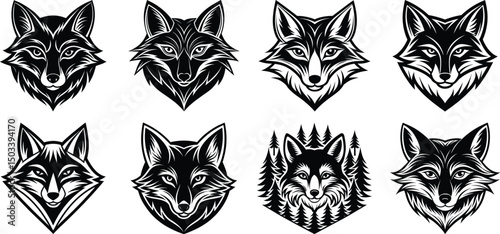 Photography Fox silhouette set - isolated vector images of wild animals