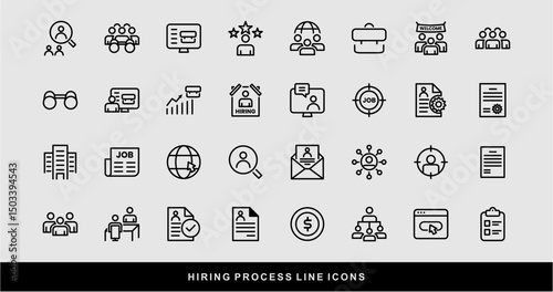 Hiring Process Line Icons. Recruitment, Job Application, Interview, Candidate Selection Vector Set