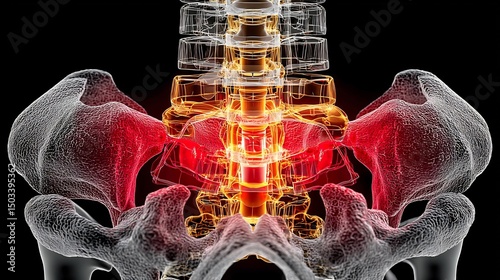 Cross sectional anatomy of pelvic girdle showing sacroiliac joint inflammation instability due to heavy squats or improper lifting