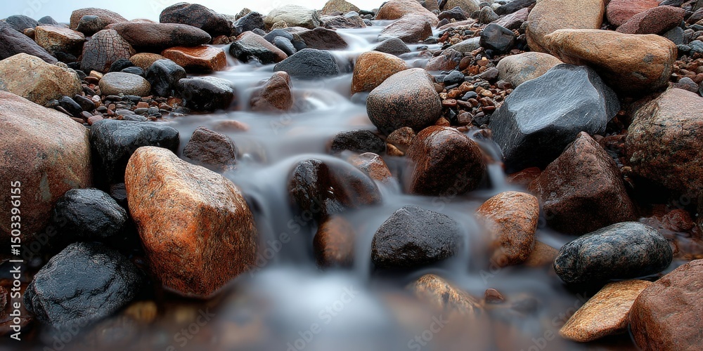 Fototapeta premium Water Flowing Between Rocks in a Forest during the Daytime