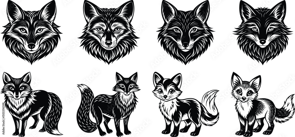 Obraz premium Fox silhouette set - isolated vector images of wild animals
