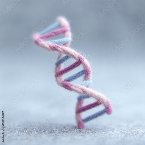 Yarn DNA strand on soft blue textile background