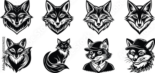 Canvas Print Fox silhouette set - isolated vector images of wild animals