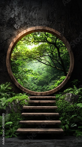 Circular Stone Portal to Lush Green Jungle