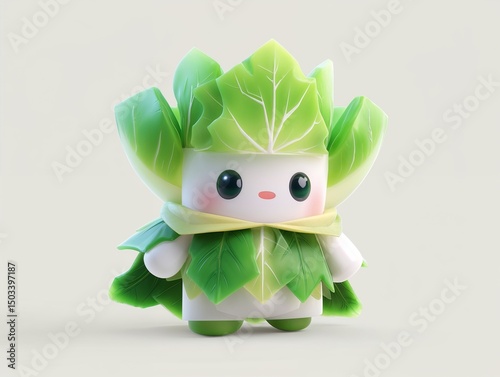 Cute cartoon character dressed in green leaf costume