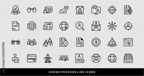 Hiring Process Line Icons. Recruitment, Job Application, Interview, Candidate Selection Vector Set