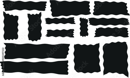 Set of Torn and Ripped Paper Frames with Grunge Edges – Blank Textured Vintage Sheet Designs, Rough Cardboard Tear Patterns for Banners, Pages, and Backgrounds – Black Vector Illustration Collection