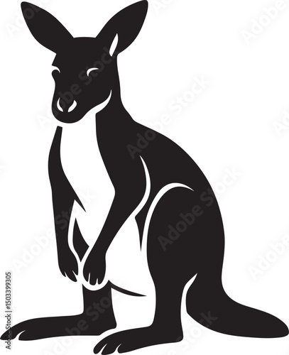 Kangaroo black and white silhouette, Wild kangaroo minimal silhouette style
