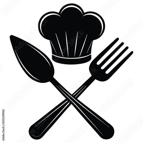 Black Silhouette of Chef Cap and Spatula