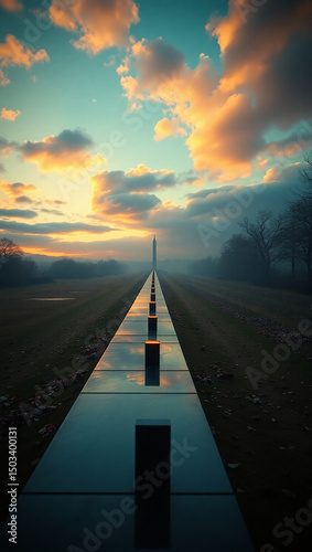 Dramatic Sunset over War Memorial Pathway
