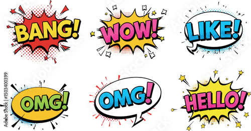 Colorful comic speech bubbles with expressions and exclamations