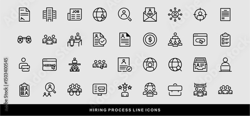Hiring Process Line Icons. Recruitment, Job Application, Interview, Candidate Selection Vector Set