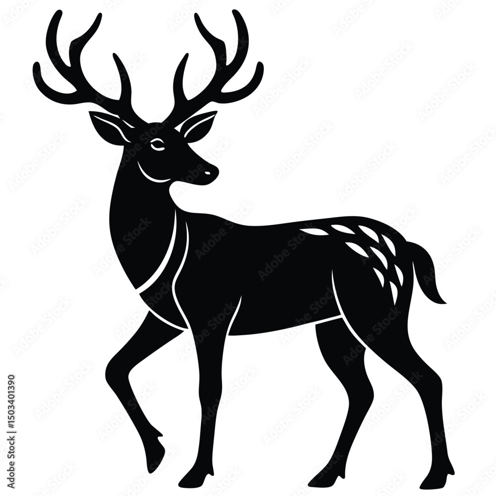 Fototapeta premium Deer with Antlers Looking Back Silhouette