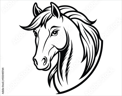 Horse Face Line Art Silhouette