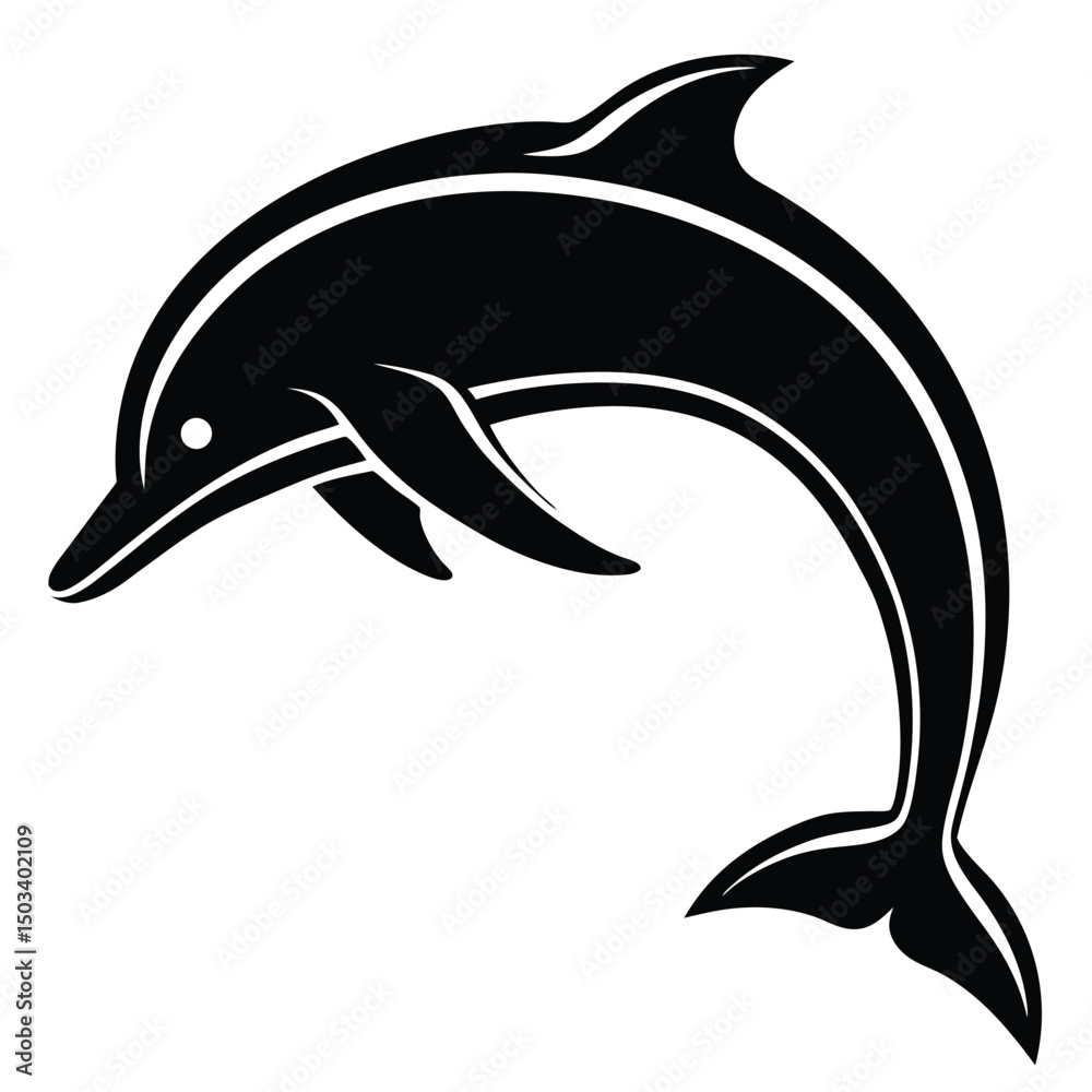 Fototapeta premium Dolphin Jumping in Arc Minimalist Silhouette