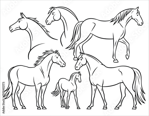 Horse Head One-Line Icon Set