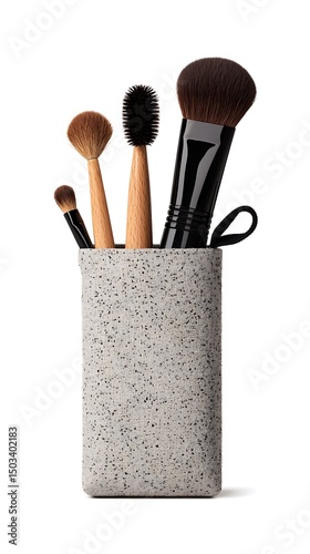 Speckled Grey Cosmetic Bag with Makeup Brush Set