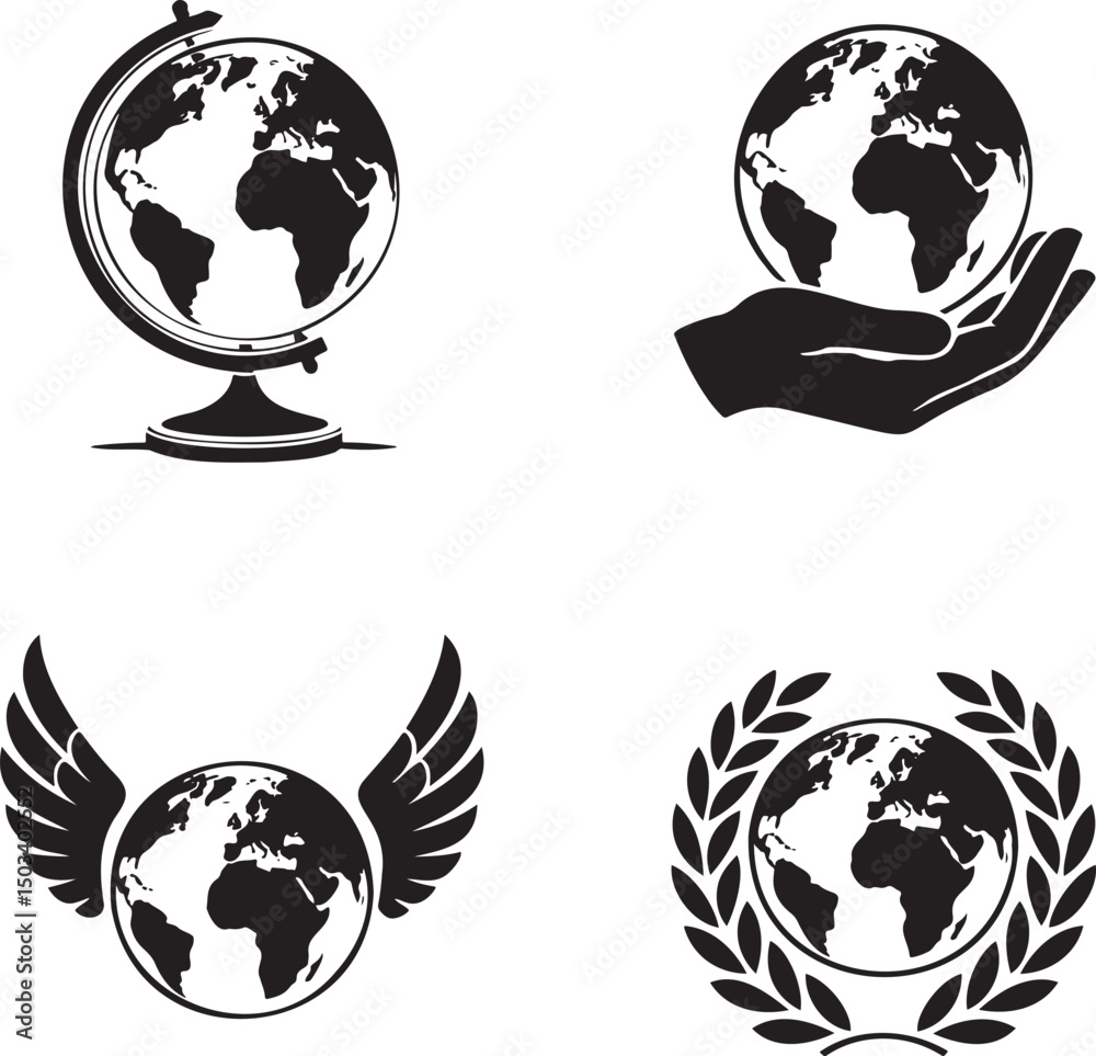 Obraz premium Globe icon silhouette set vector illustration isolated On Transparent Background