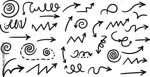 Collection of hand-drawn arrows and swirls in various styles