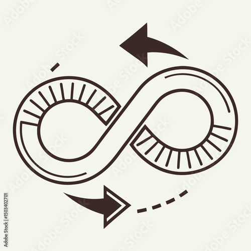 spiral arrow loop icon, infinite process symbol, flat vector art

