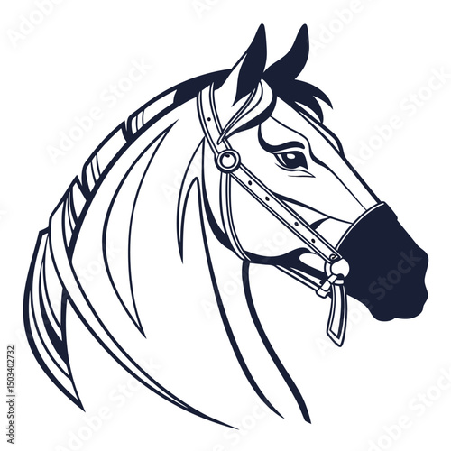 stylized horse head in line art, elegant vector design

